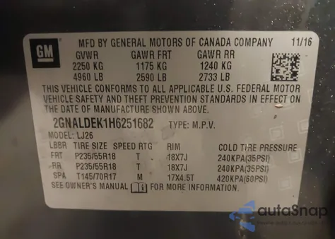 2017 Chevrolet Equinox Premier z USA, uszkodzony, nr VIN 2GNALDEK1H6251682